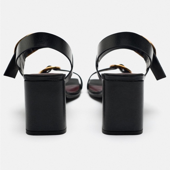 NWT. Zara Black Leather Block Heel Buckled Sandals. Size 9. - Picture 7 of 11